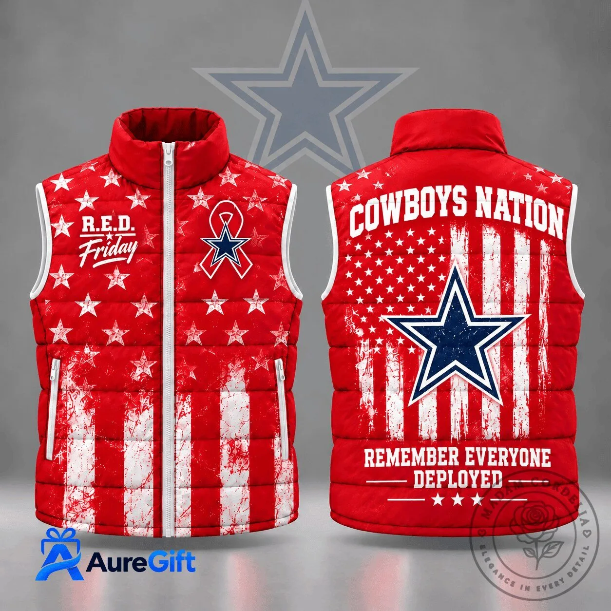 Dallas Cowboys Remember Everyone Deployed R.E.D. Friday Patriotic Puffer Vest 1 Dallas Cowboys Remember Everyone Deployed R.E.D. Friday Patriotic Puffer Vest