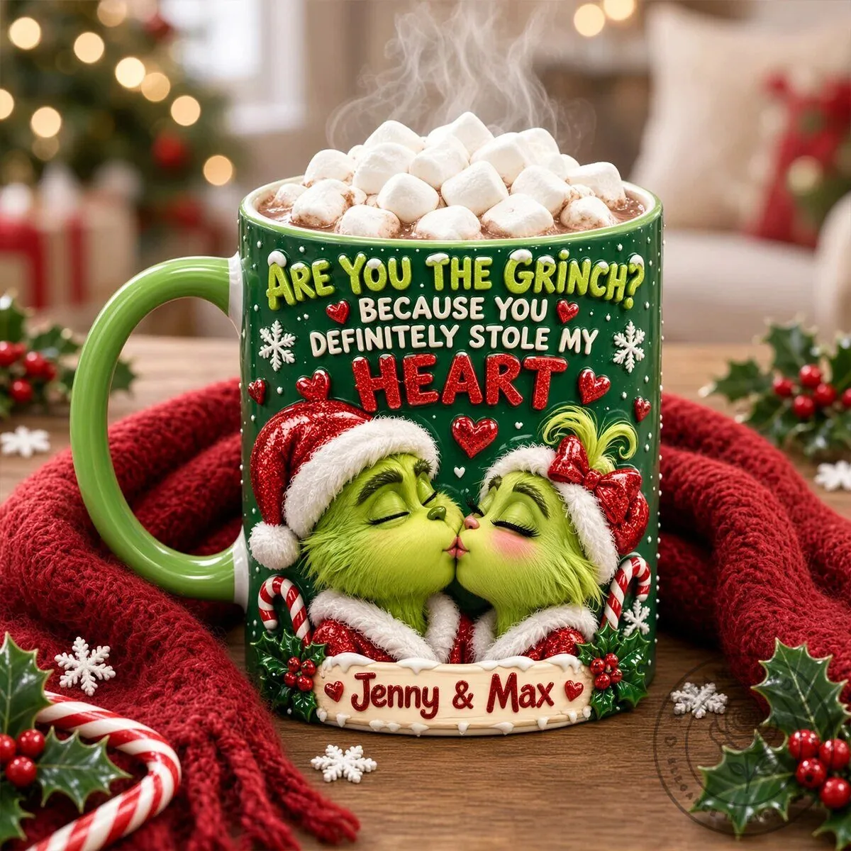 Grinch Stole My Heart Personalized Christmas Hot Cocoa Mug