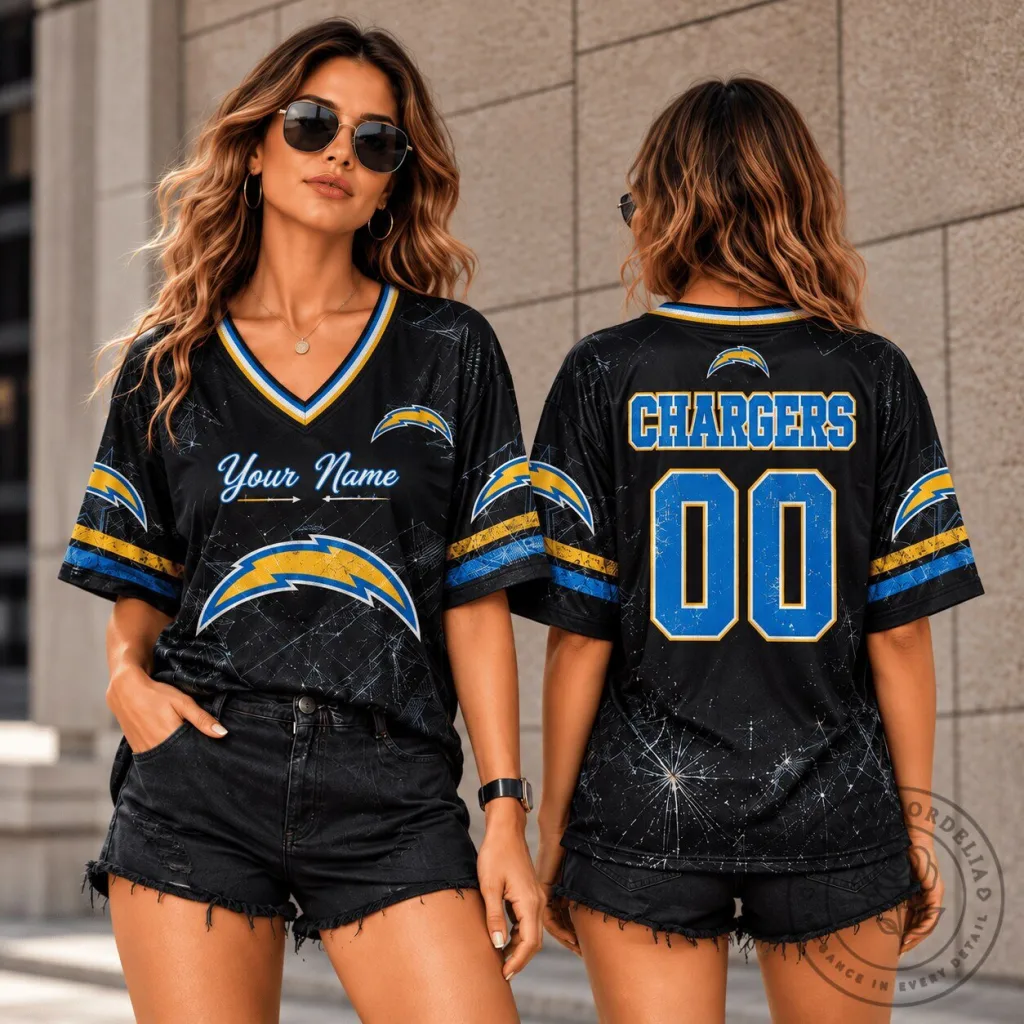 Los Angeles Chargers Personalized Black and Blue Football Team Jersey
