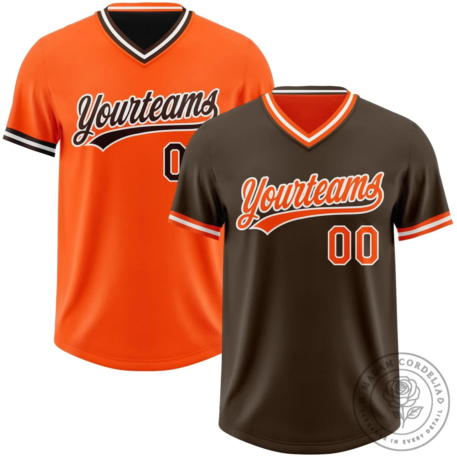 Custom Brown Orange White Reversible Pullover Baseball Jersey Shirt