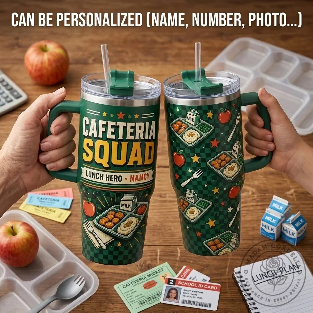 Personalized Cafeteria Squad Lunch Hero Custom Name 40oz Tumbler with Handle