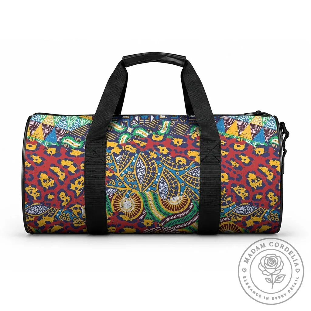 Vibrant African Print Pattern Travel Bag with Animal Skin Design
