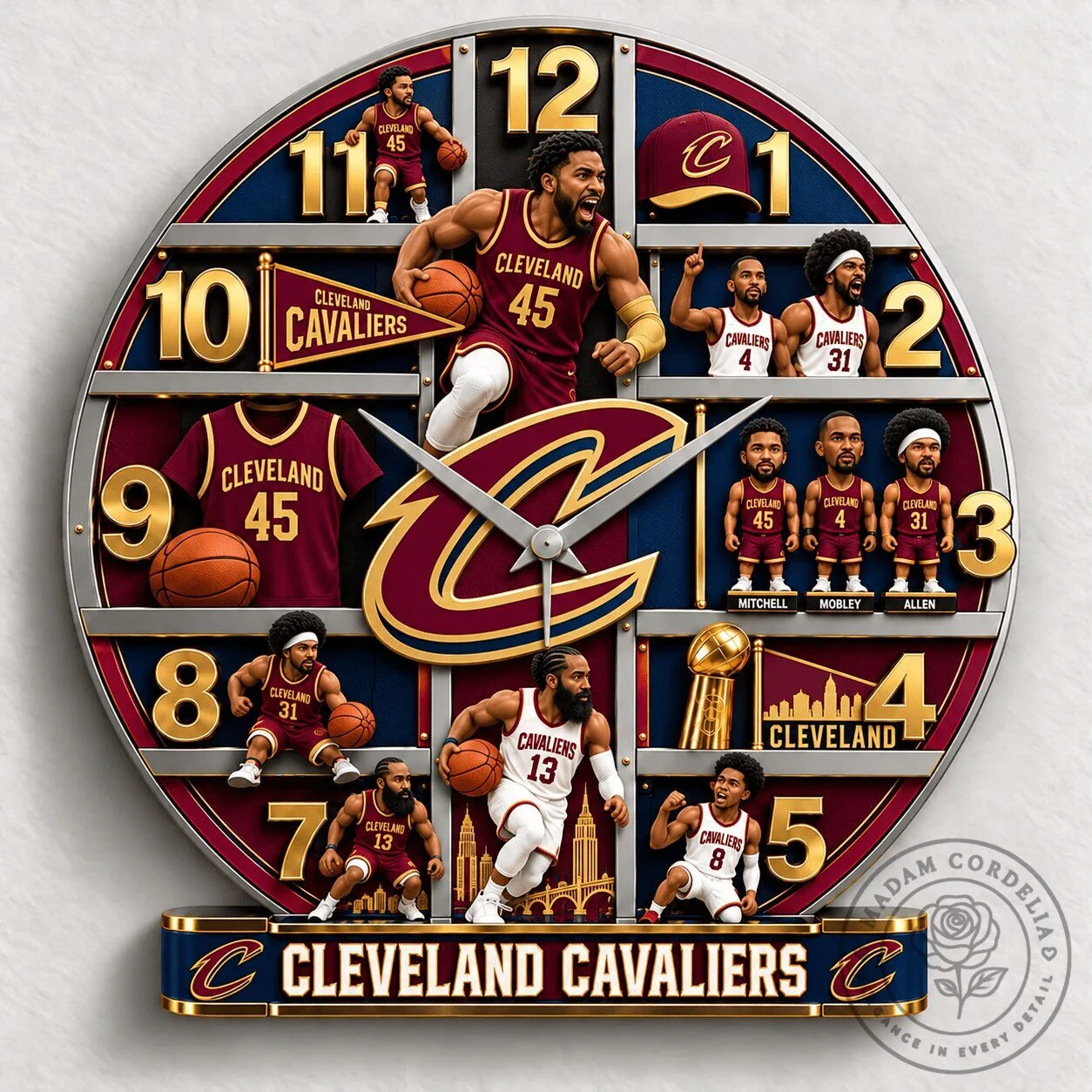 Cleveland Cavaliers NBA Basketball Team Wall Clock