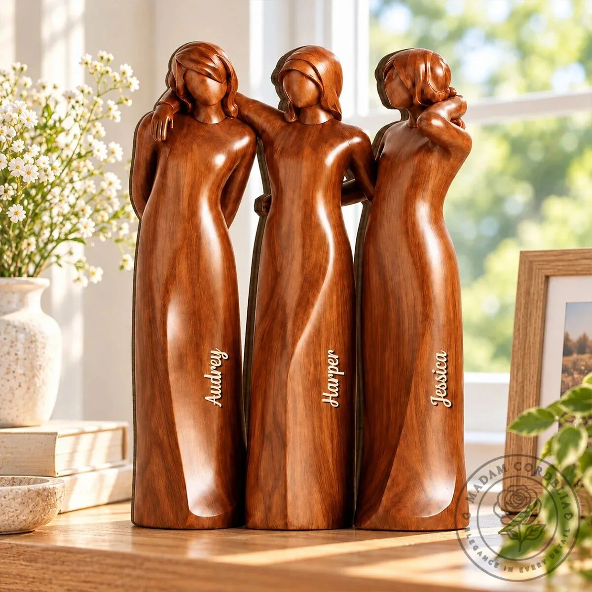 Personalized Sisters Embracing Figures Wooden Plaque