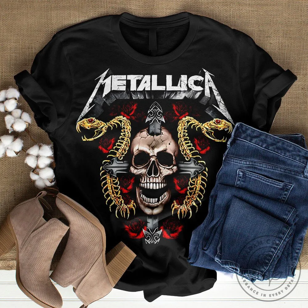 Metallica Skull and Snakes Heavy Metal Rock Band Graphic T-Shirt