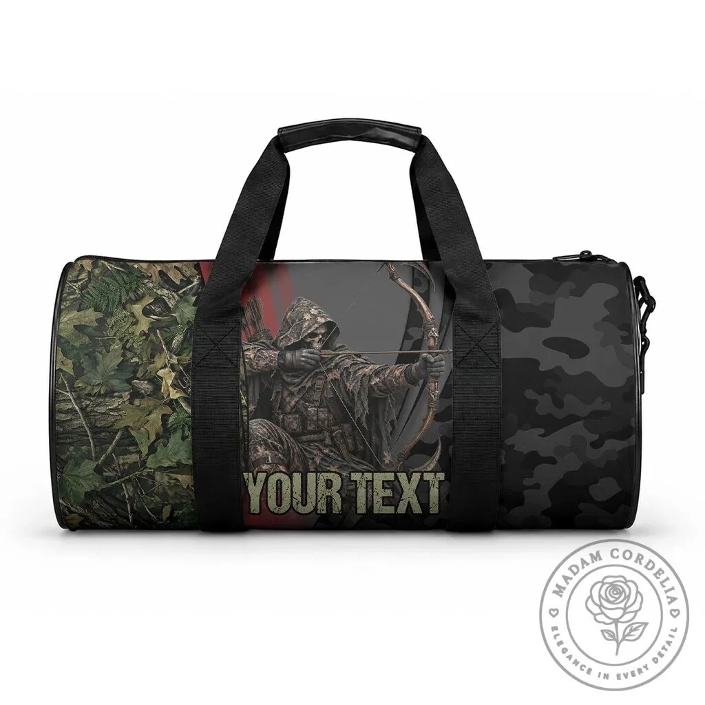 Personalized Grim Reaper Bow Hunter Camouflage Duffle Bag for Bowhunting