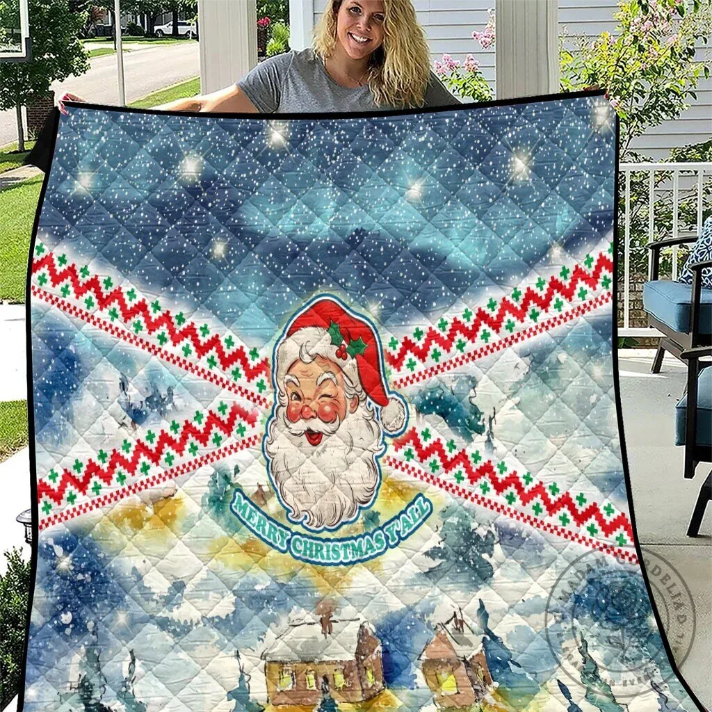 Vintage Winking Santa Claus Merry Christmas All Snowy Winter Quilt Blanket