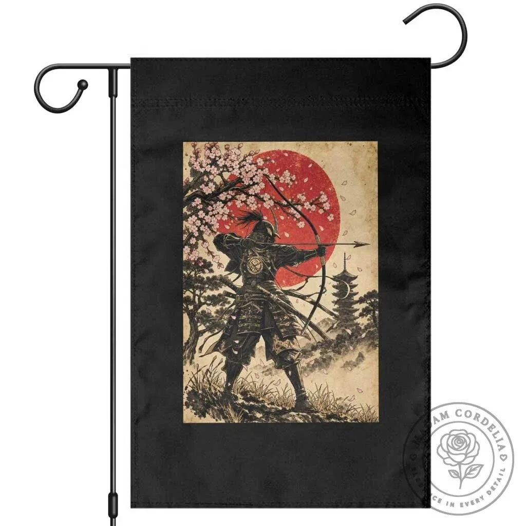 Japanese Samurai Archer Ukiyo-e Style Kyudo Bowhunter Garden Flag