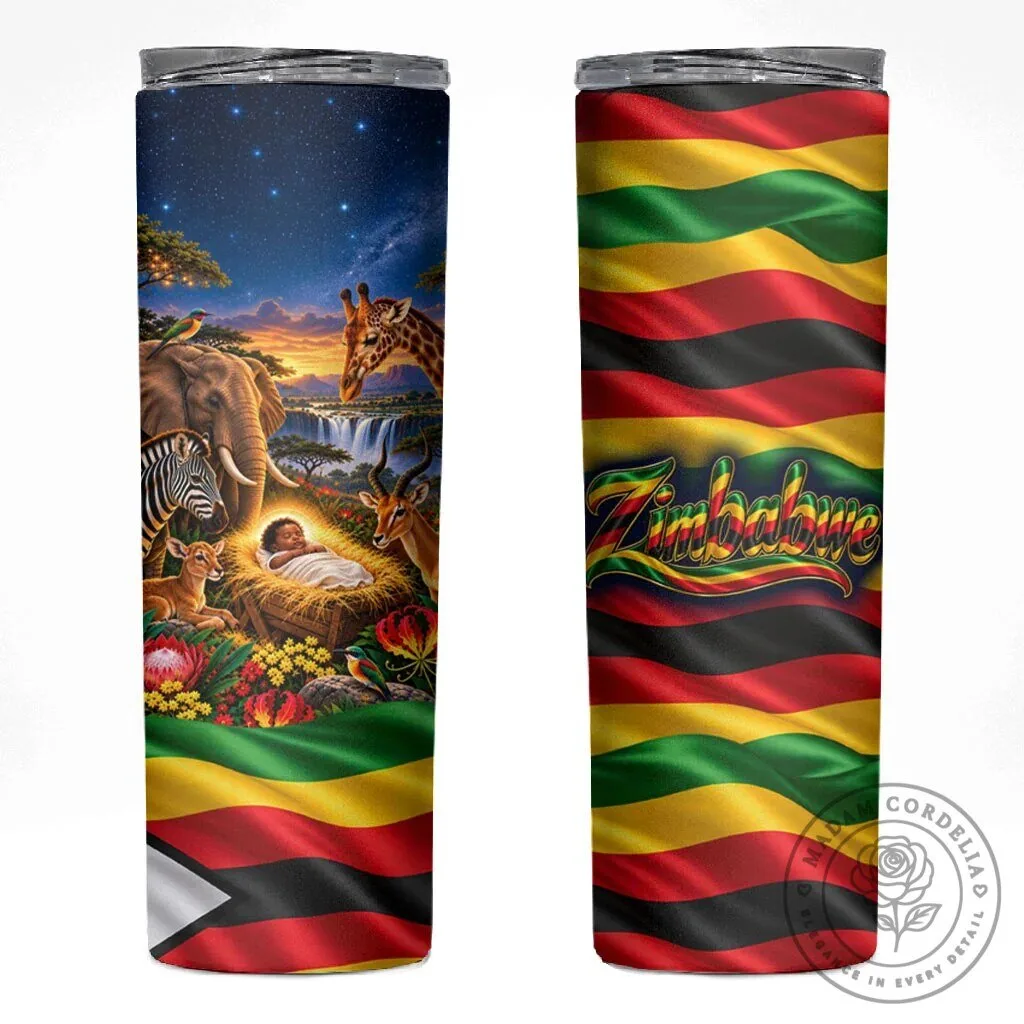 Zimbabwe Christmas Holy Family African Safari Wildlife Savanna Sunset Baby Jesus Tumbler