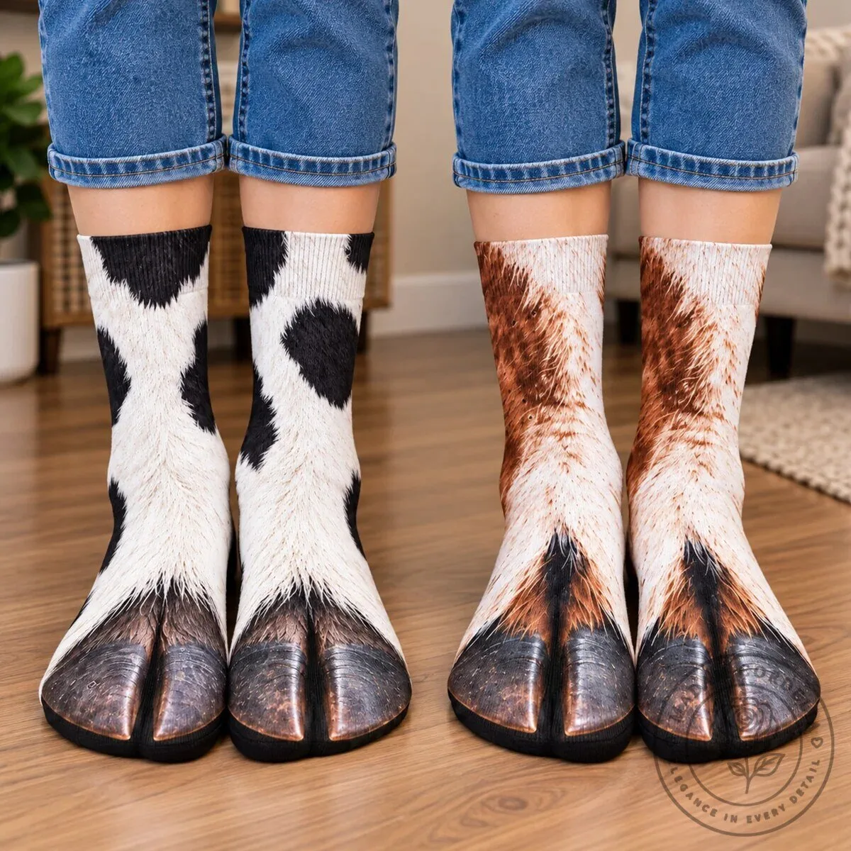 Funny Cow Hooves Animal Print Crew Socks - Personalized Farm Animal Gift