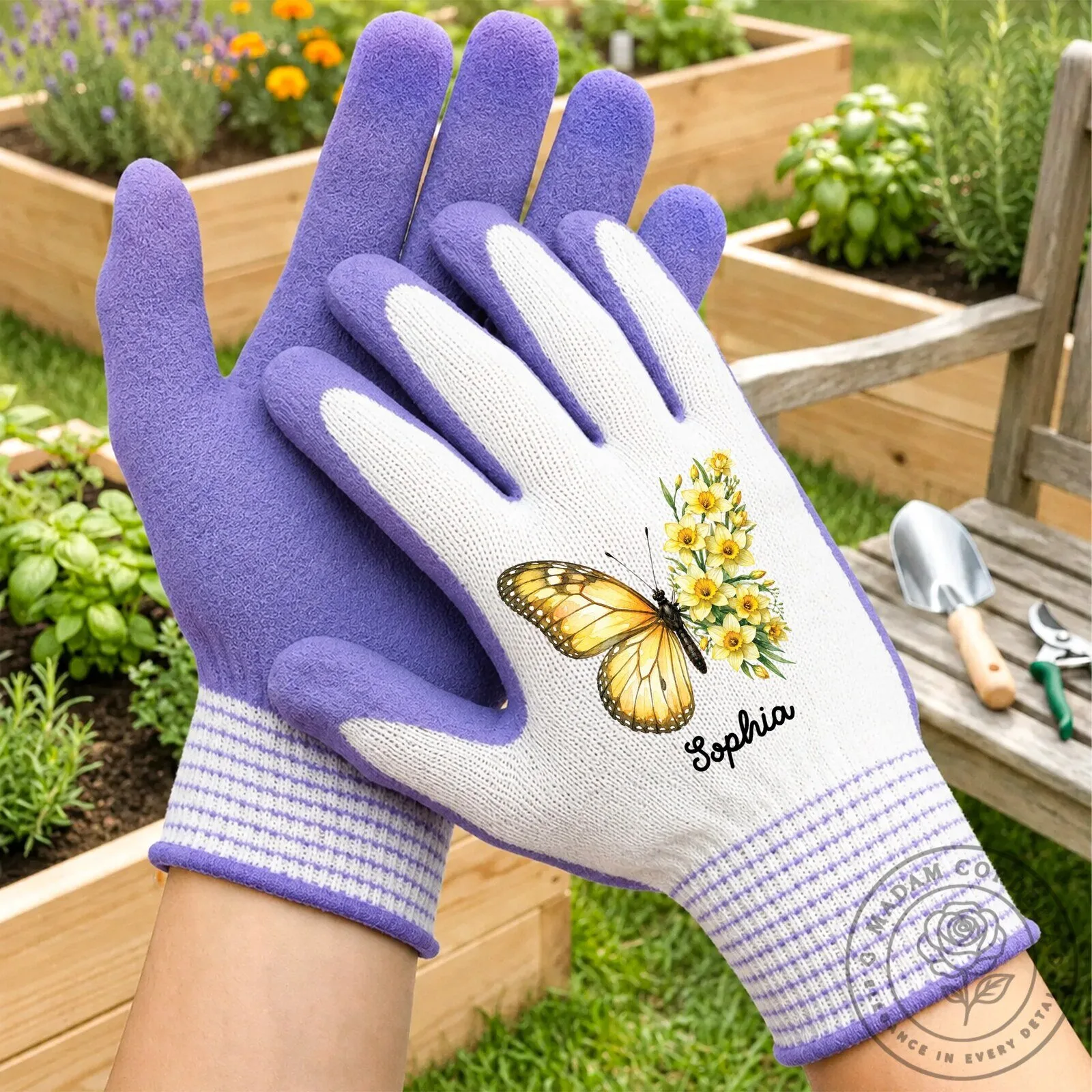 Personalized Purple Butterfly and Flowers Gardening Gloves Custom Name Gift 7 Personalized Purple Butterfly and Flowers Gardening Gloves Custom Name Gift