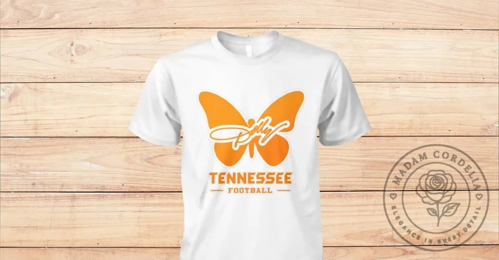 Tennessee Volunteers Football Dolly Parton Butterfly Graphic T-Shirt Tennessee Volunteers Football Dolly Parton Butterfly Graphic T-Shirt