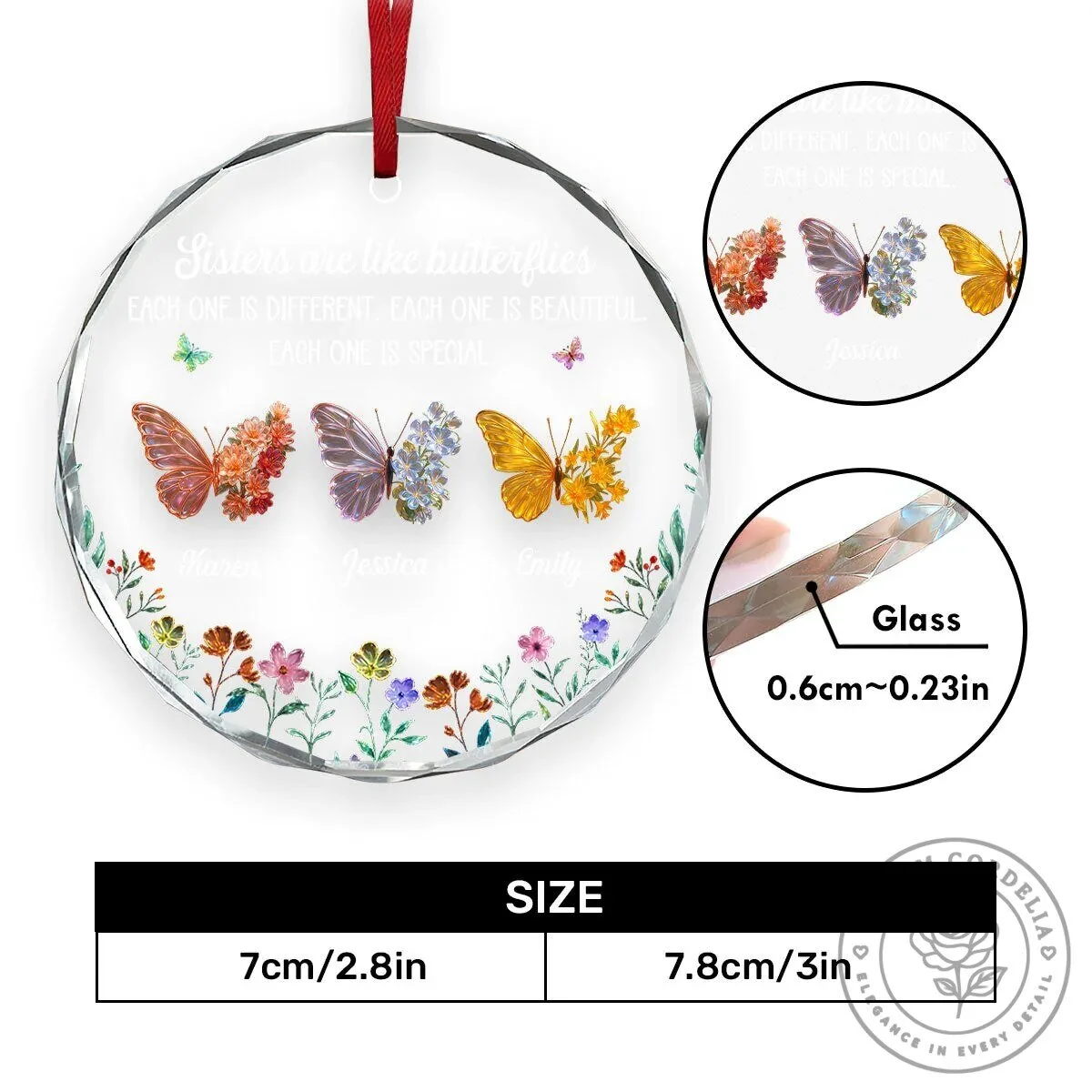 Personalized Sisters Are Like Butterflies Quote Glass Christmas Tree Ornament 13 Personalized Sisters Are Like Butterflies Quote Glass Christmas Tree Ornament
