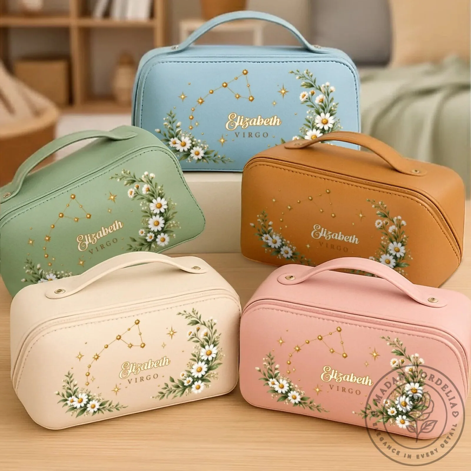 Personalized Virgo Zodiac Sign Floral Daisy Makeup Bag for Women 8 Personalized Virgo Zodiac Sign Floral Daisy Makeup Bag for Women