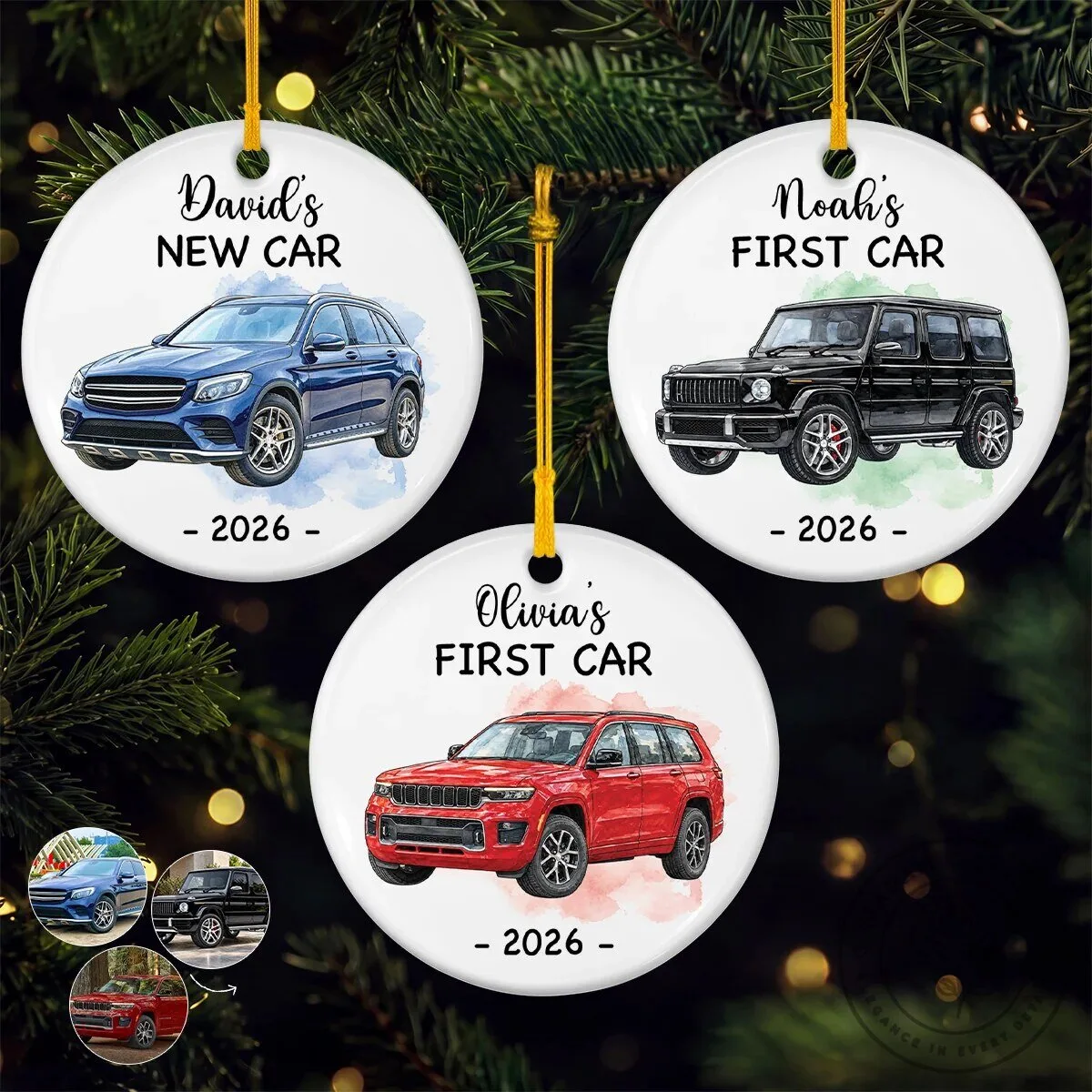 Personalized First Car Christmas Ornament - Custom New Driver Gift for Him or Her