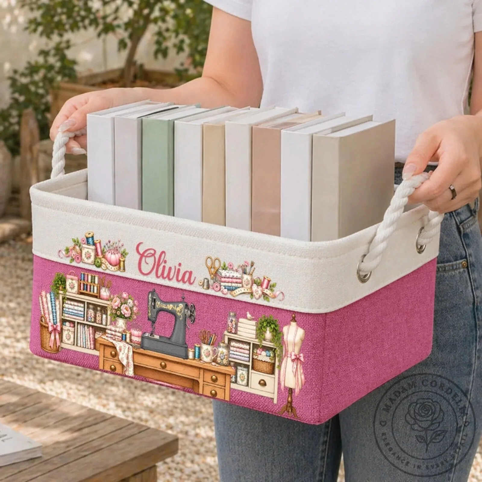 Personalized Sewing Room Storage Basket, Custom Name Crafting Organizer Bin