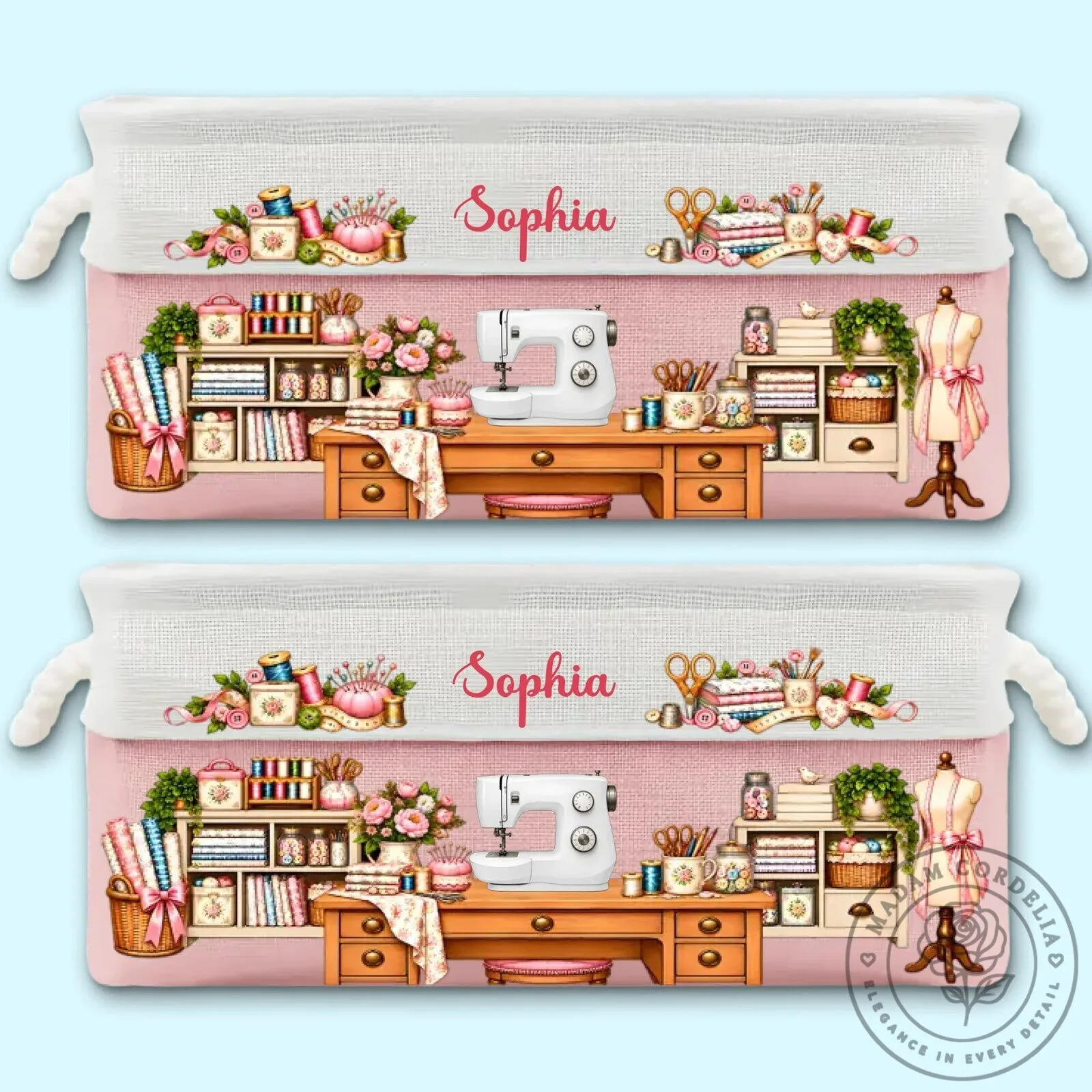 Personalized Sewing Room Storage Basket, Custom Name Crafting Organizer Bin 16 Personalized Sewing Room Storage Basket, Custom Name Crafting Organizer Bin