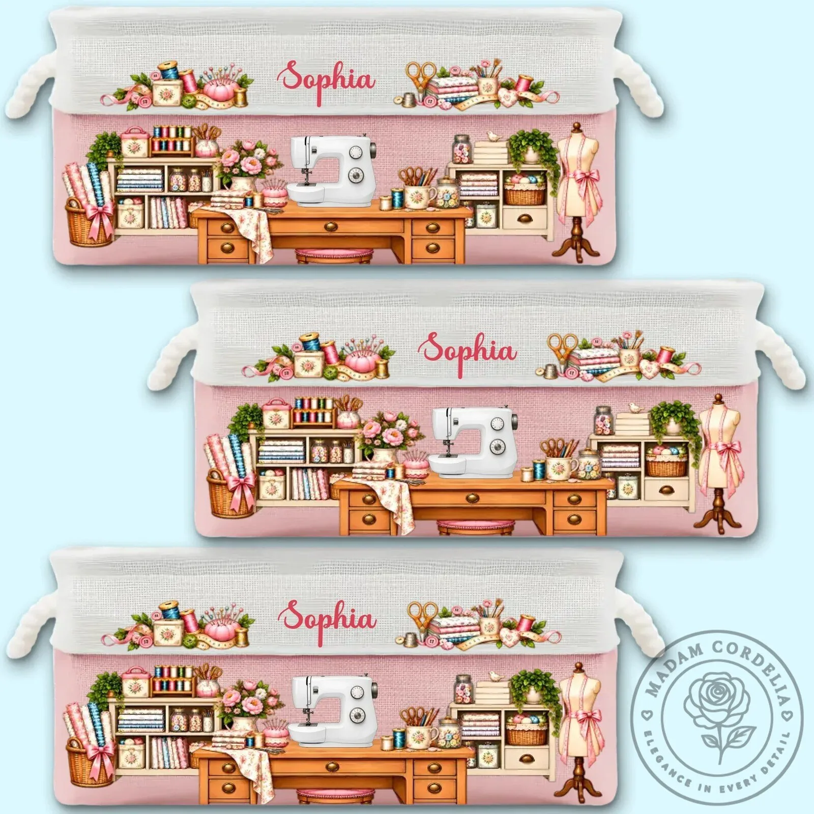 Personalized Sewing Room Storage Basket, Custom Name Crafting Organizer Bin 17 Personalized Sewing Room Storage Basket, Custom Name Crafting Organizer Bin