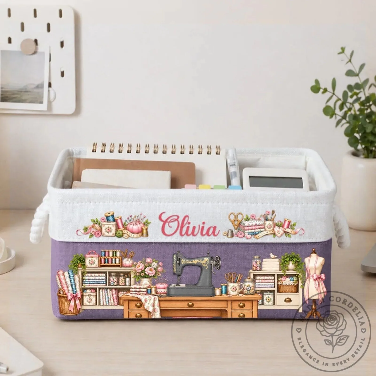 Personalized Sewing Room Storage Basket, Custom Name Crafting Organizer Bin 20 Personalized Sewing Room Storage Basket, Custom Name Crafting Organizer Bin