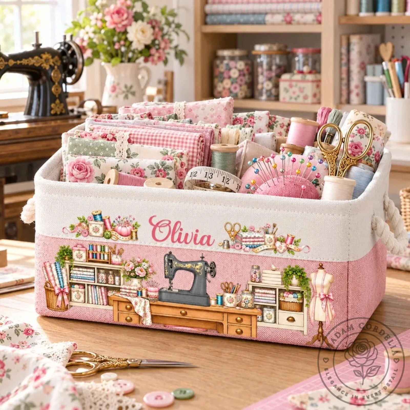 Personalized Sewing Room Storage Basket, Custom Name Crafting Organizer Bin 23 Personalized Sewing Room Storage Basket, Custom Name Crafting Organizer Bin