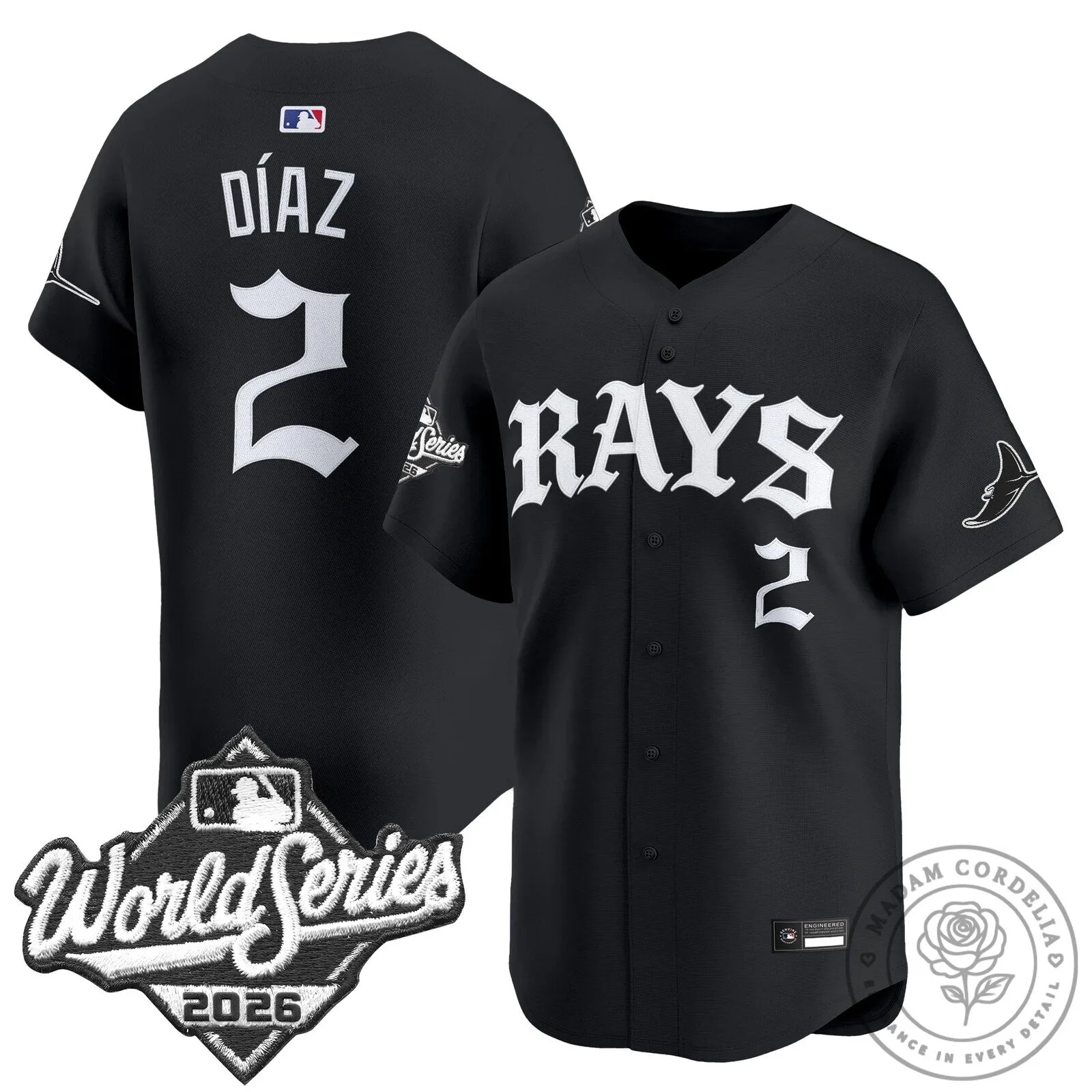 2026 World Series Black Baseball Jersey for Yandy Díaz of the Tampa Bay Rays