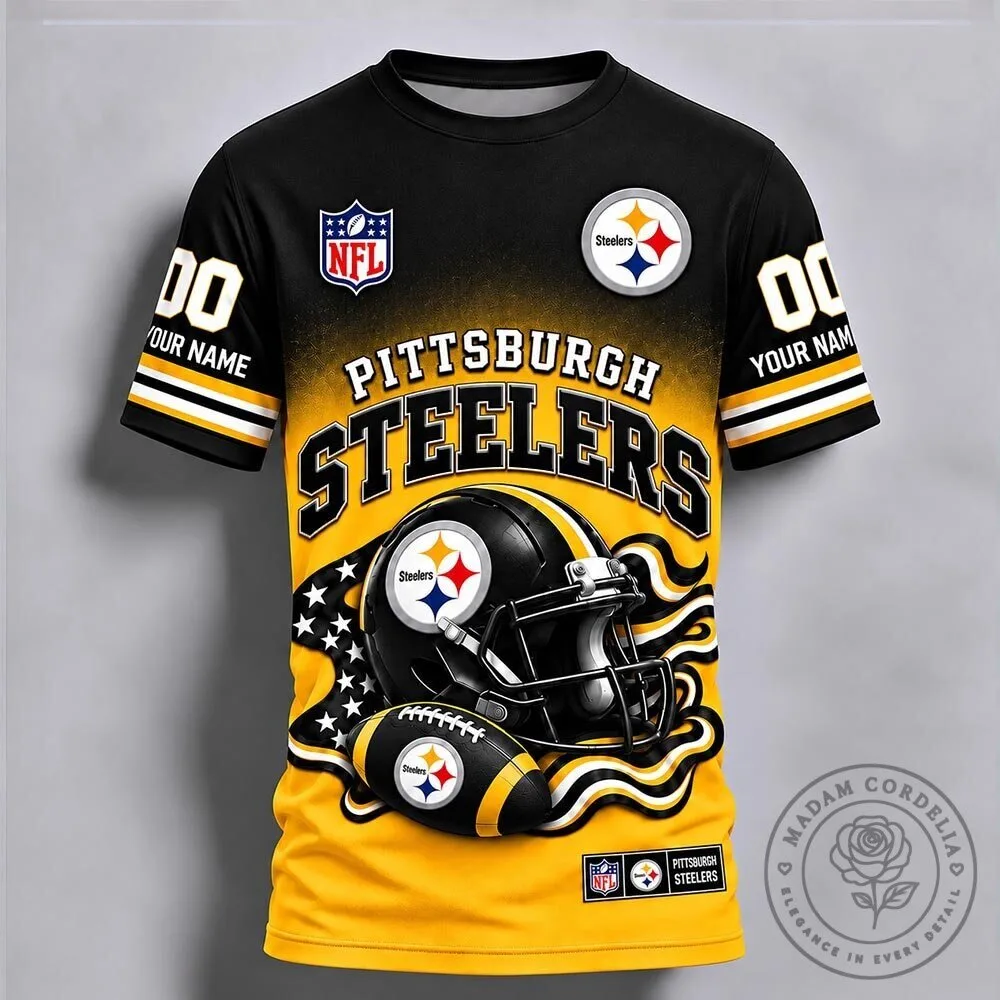 Pittsburgh Steelers Personalized Football Fan Black and Yellow T-Shirt