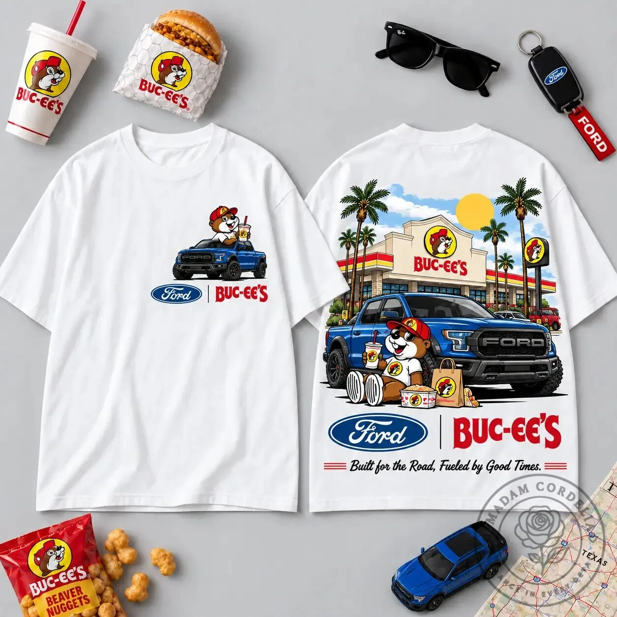 Buc-ee's Beaver and Ford Blue Pickup Truck Graphic T-Shirt