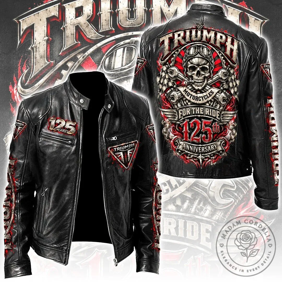 Triumph Motorcycles 125th Anniversary Skull Biker Leather Jacket