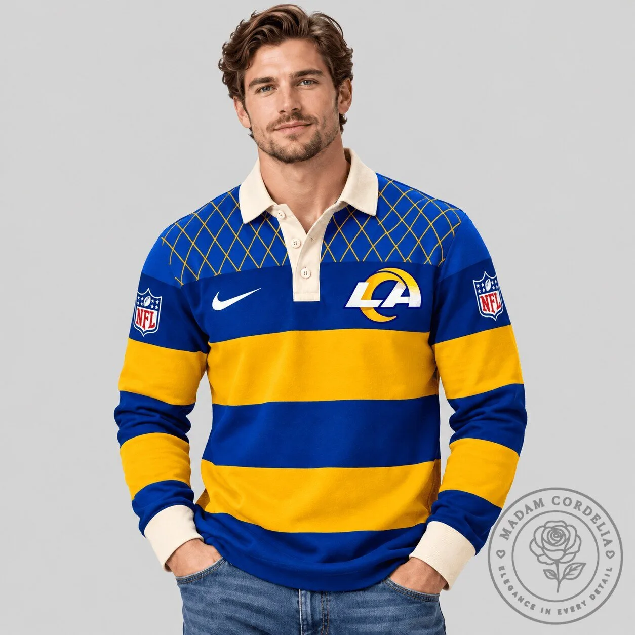 Los Angeles Rams National Football League Striped Rugby Polo Long-Sleeve Shirt